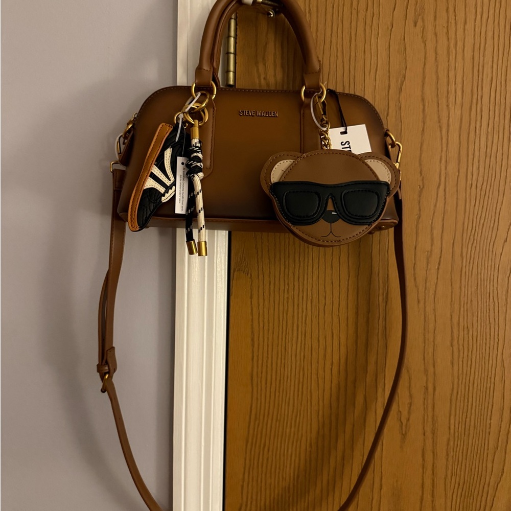 Steve Madden Brown Satchel with Bear Charm